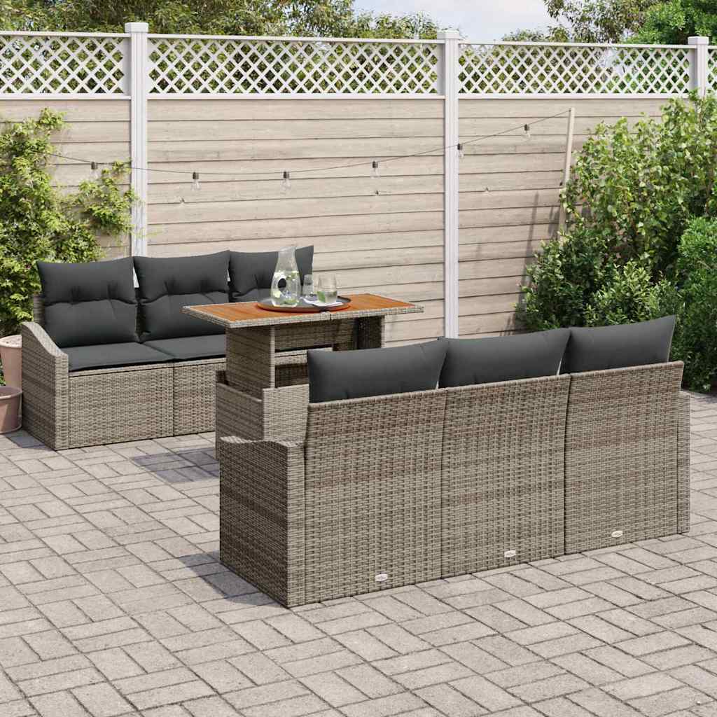 Garten-Sofa-Set 7 stk. Grau Poly Rattan