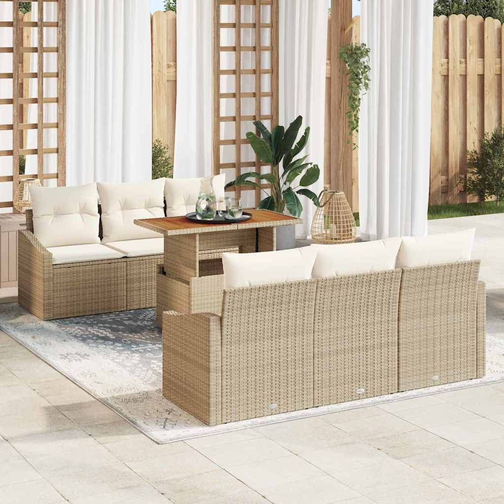 Garten-Sofa-Set 7 stk. Beige Poly Rattan