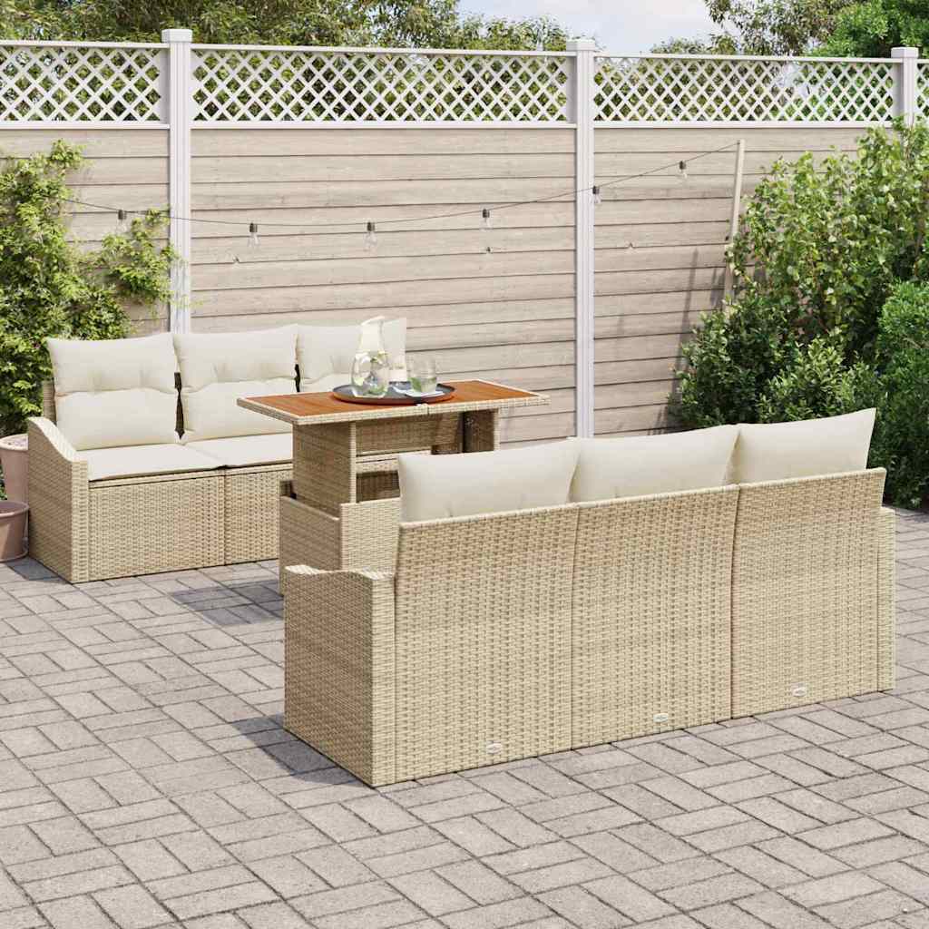 Garten-Sofa-Set 7 stk. Beige Poly Rattan