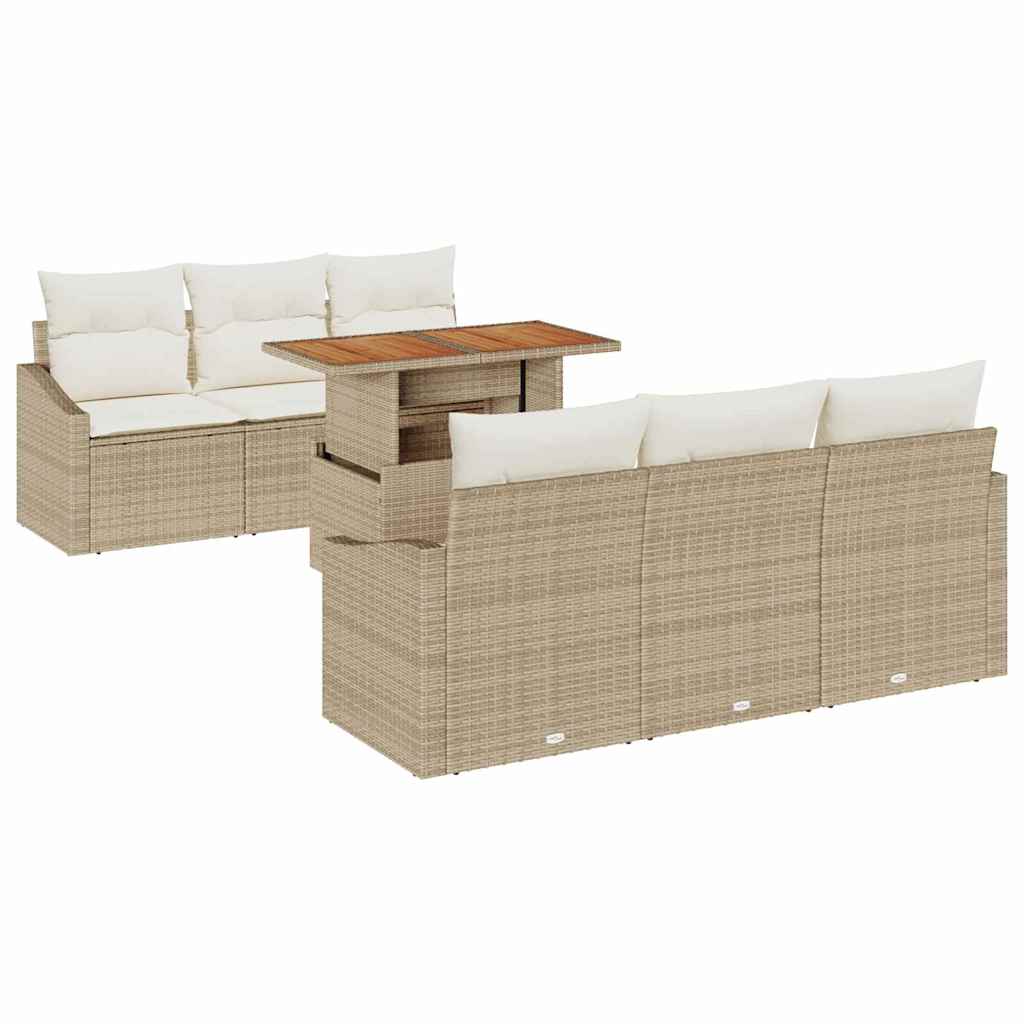 Garten-Sofa-Set 7 stk. Beige Poly Rattan