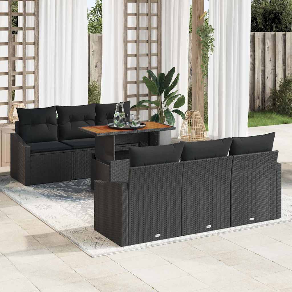 Garten-Sofa-Set 7 stk. Schwarz Poly Rattan