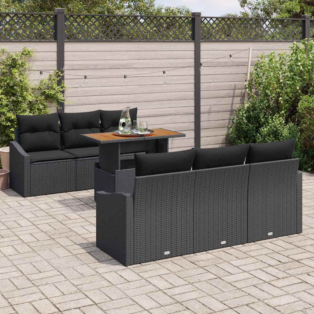 Garten-Sofa-Set 7 stk. Schwarz Poly Rattan