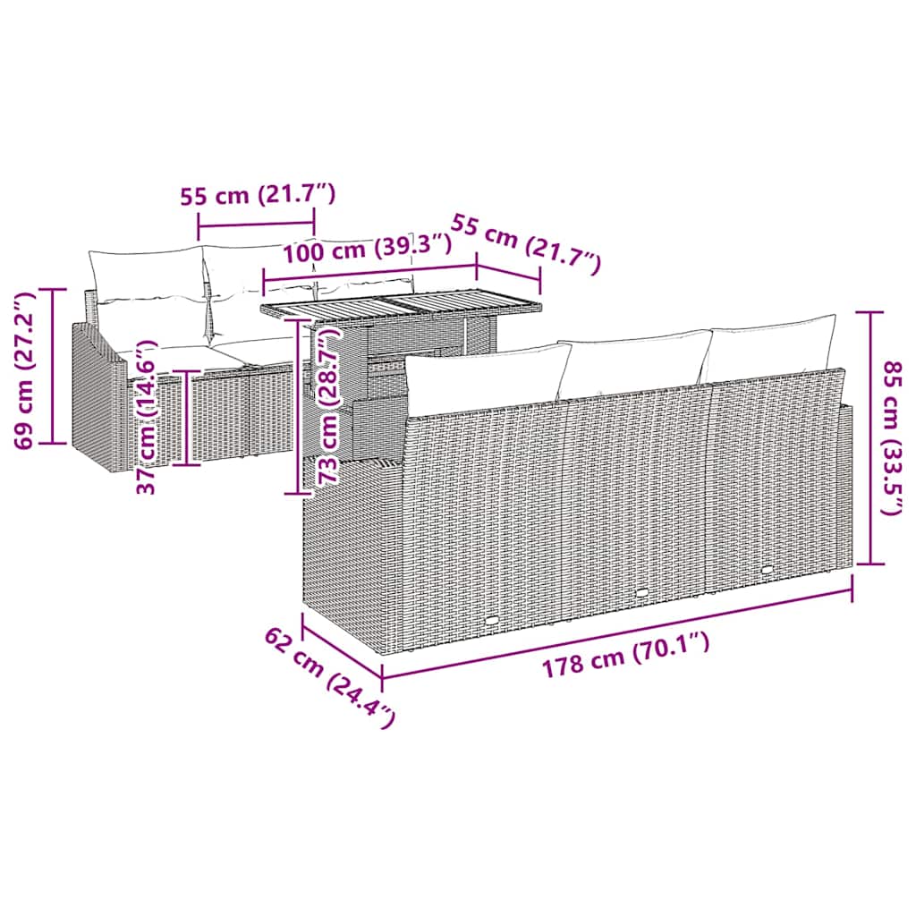 Garten-Sofa-Set 7 stk. Schwarz Poly Rattan