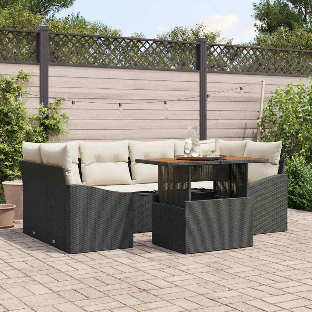 Garten-Sofa-Set mit Speicher 7 pcs Schwarz Poly Rattan
