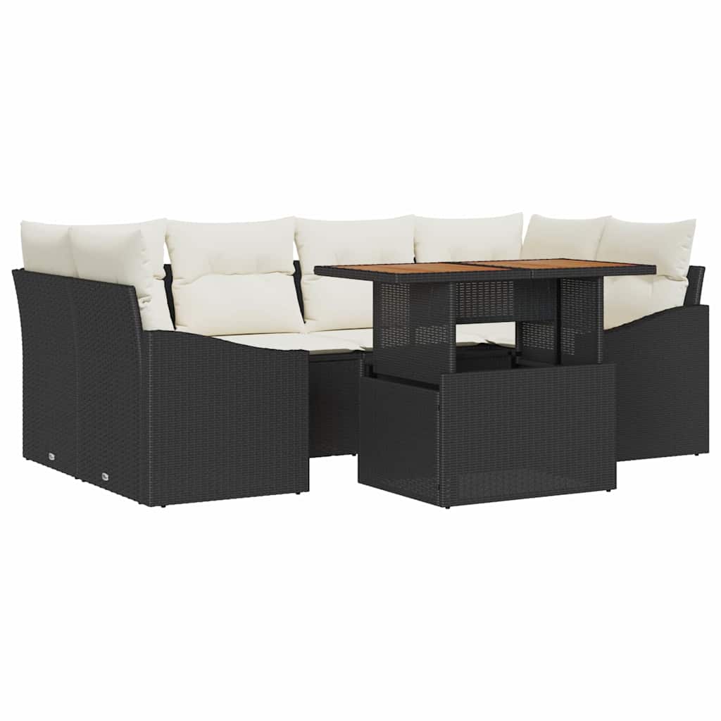 Garten-Sofa-Set mit Speicher 7 pcs Schwarz Poly Rattan