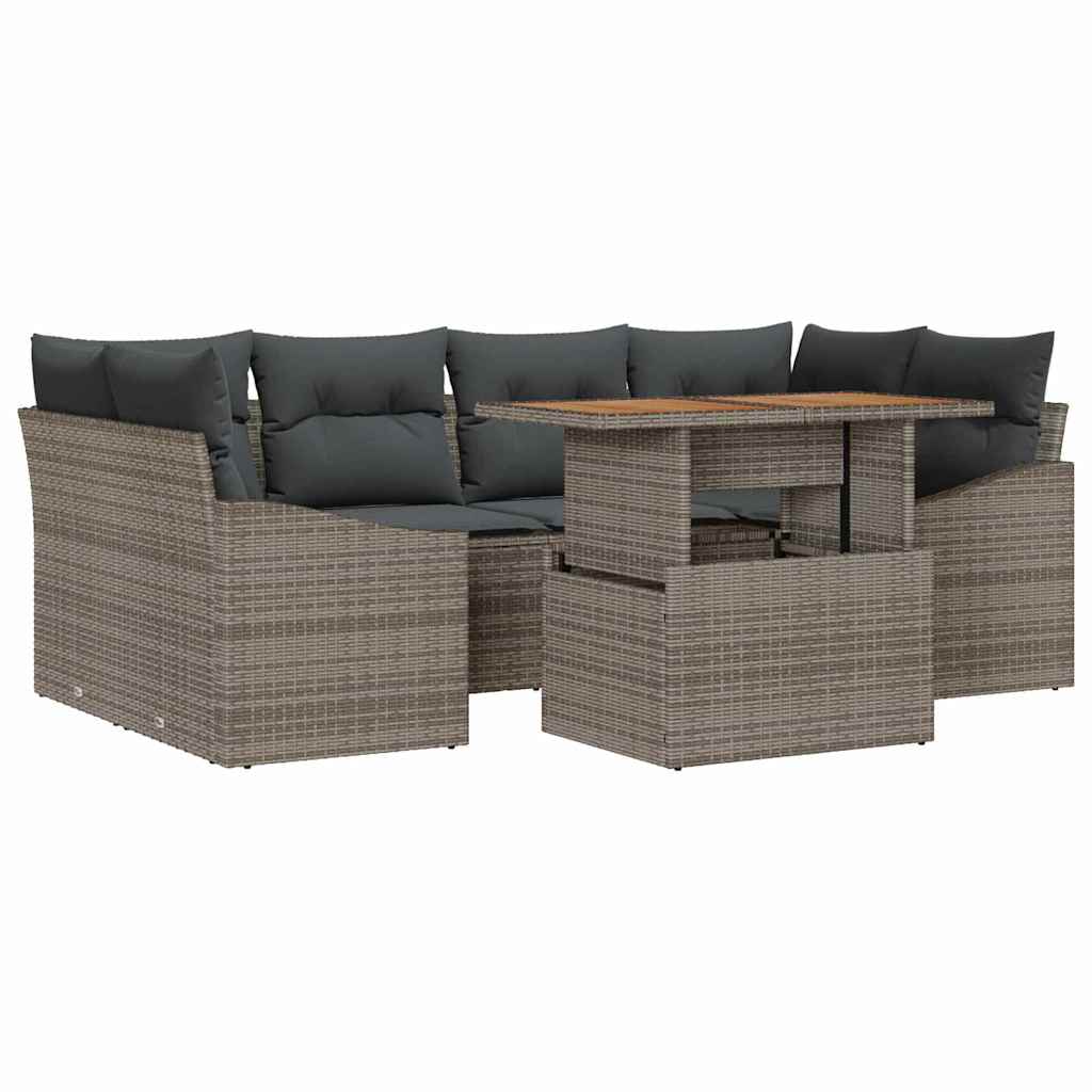 Garten-Sofa-Set 7 stk. Grau Poly Rattan
