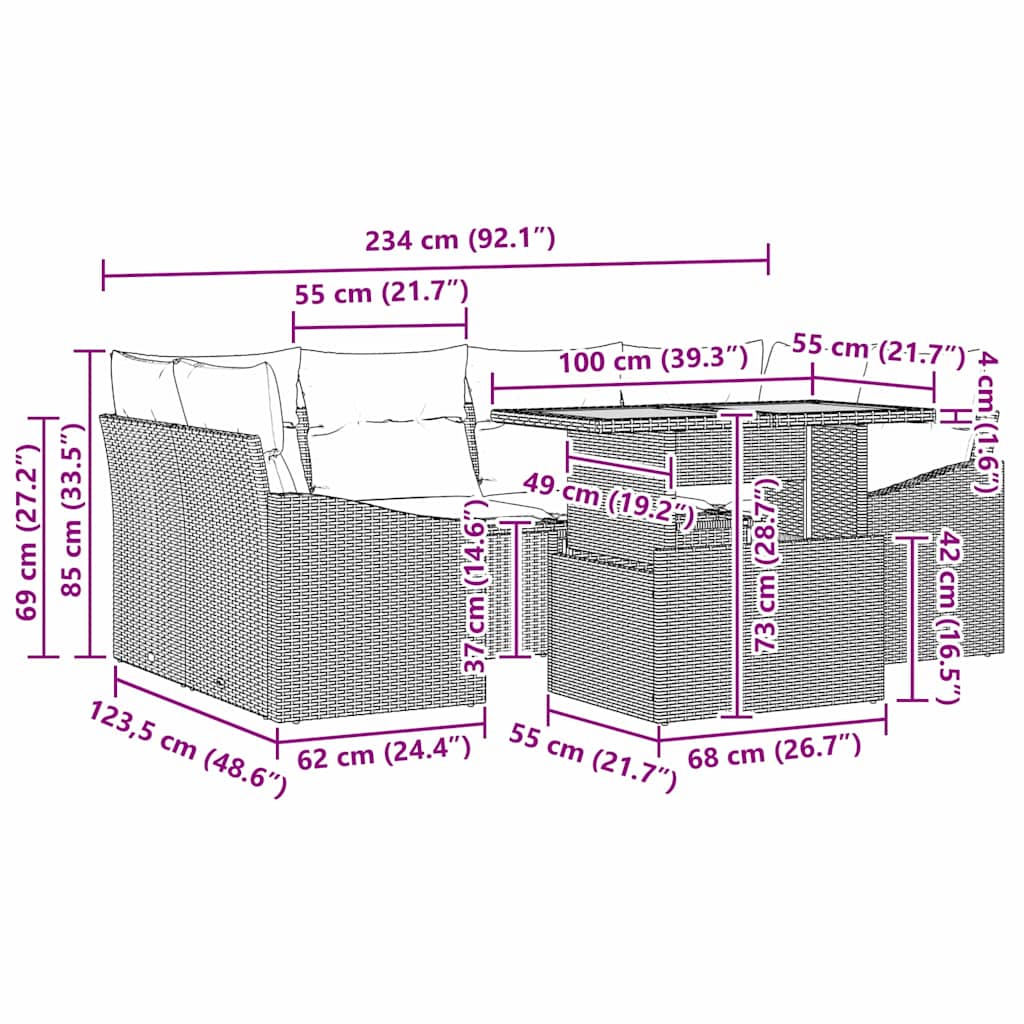 Garten-Sofa-Set 7 stk. Grau Poly Rattan