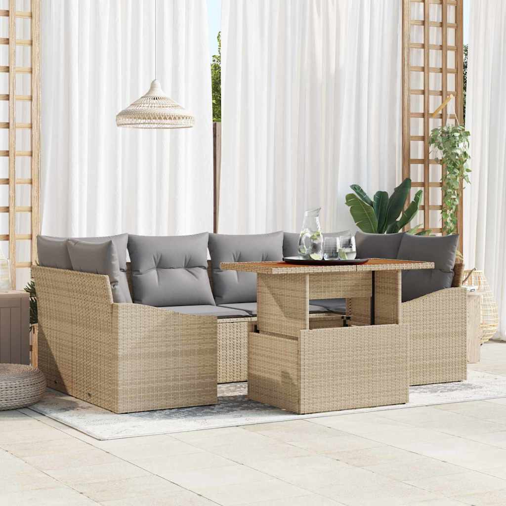 Garten-Sofa-Set 7 Stk. Beige Poly Rattan