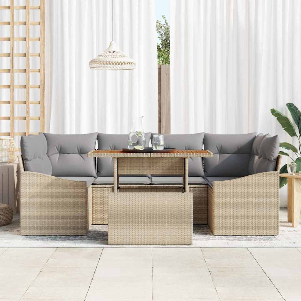 Garten-Sofa-Set 7 Stk. Beige Poly Rattan