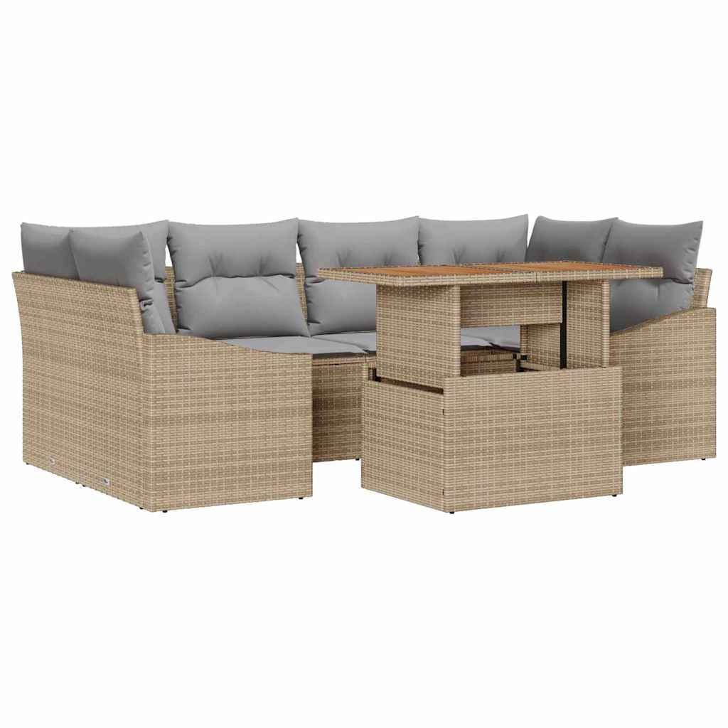 Garten-Sofa-Set 7 Stk. Beige Poly Rattan