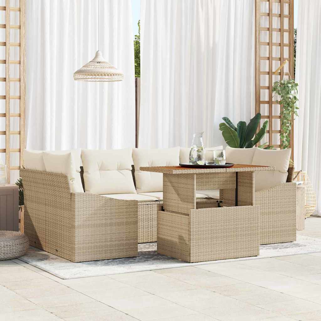 Garten-Sofa-Set 7 stk. Beige Poly Rattan