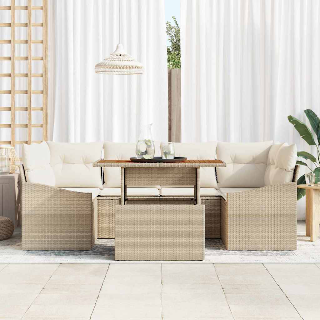 Garten-Sofa-Set 7 stk. Beige Poly Rattan