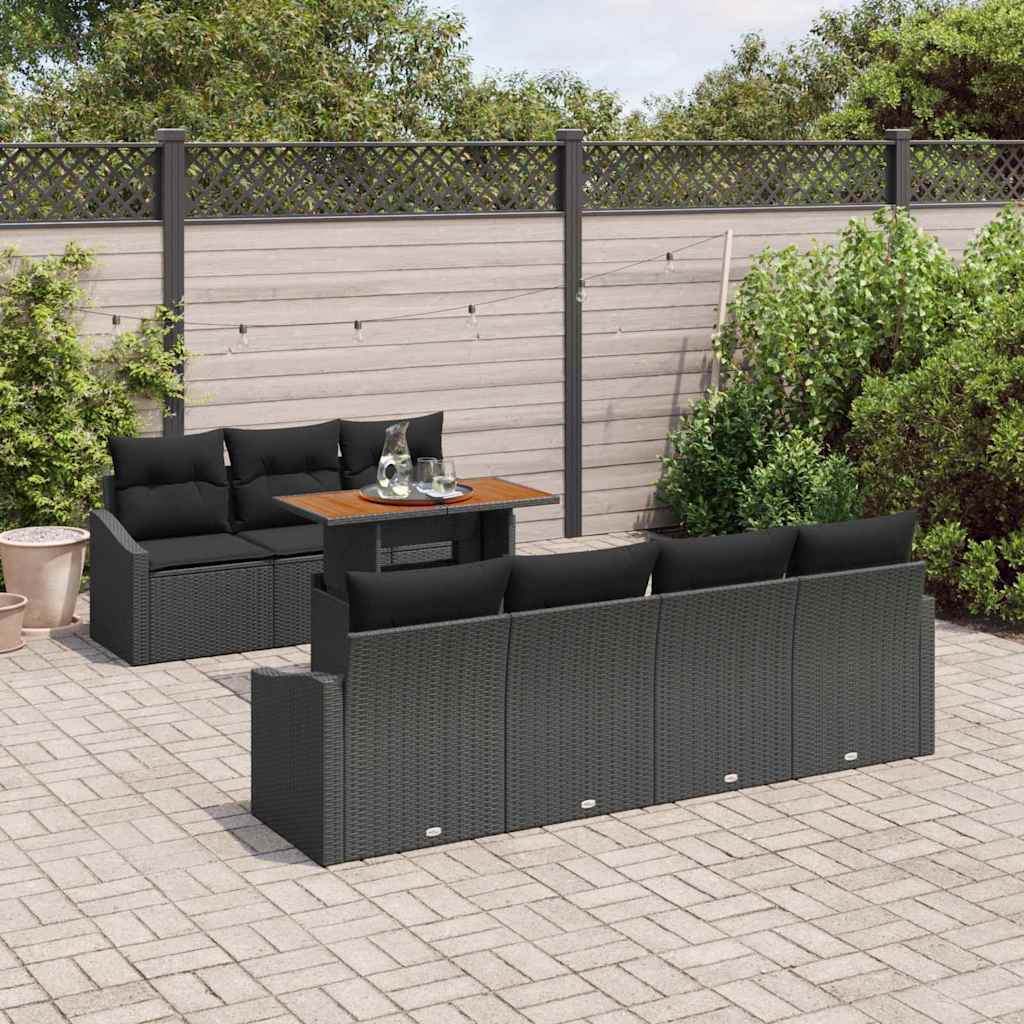 Garten-Sofa-Set 8 stk. Schwarz Poly Rattan
