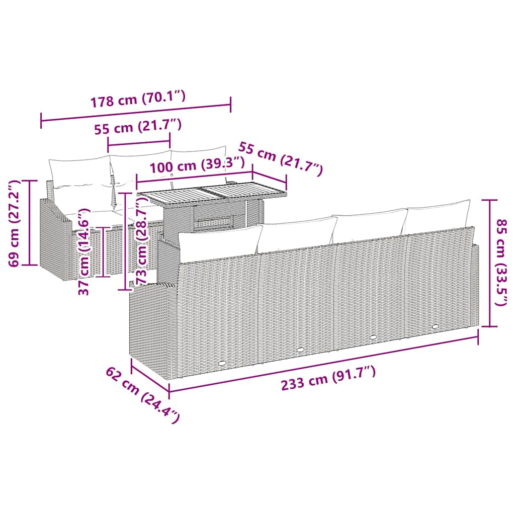 Garten-Sofa-Set 8 stk. Schwarz Poly Rattan