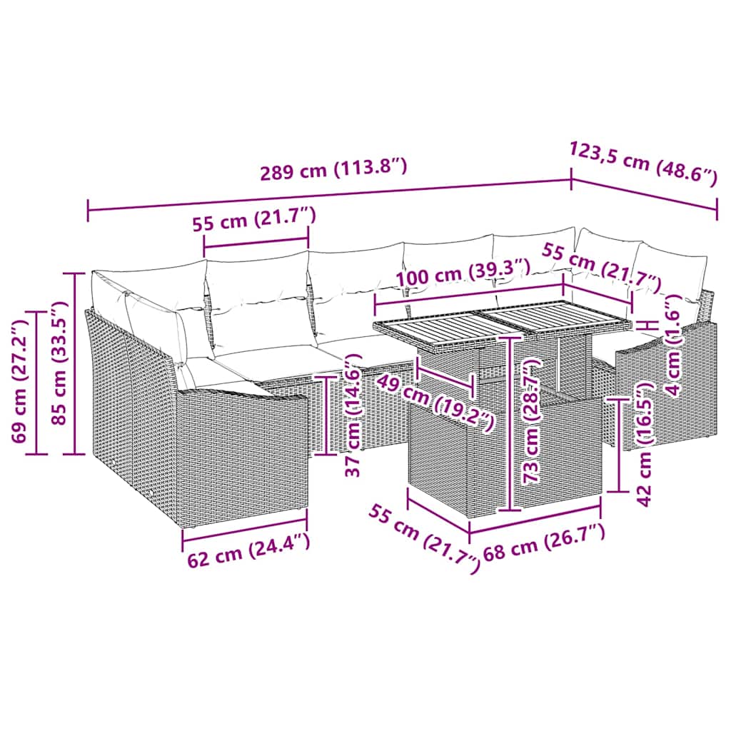 Garten-Sofa-Set 8 stk. Schwarz und Beige