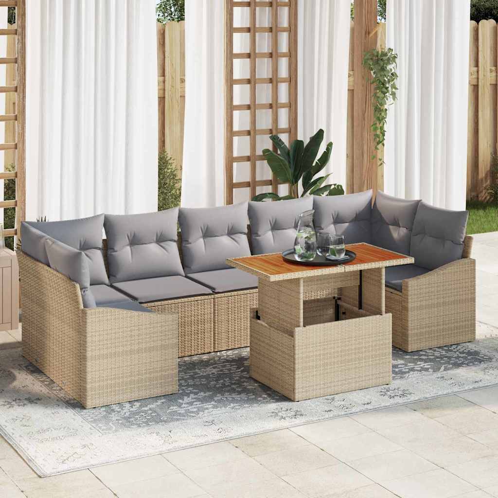 Garten-Sofa-Set mit Speicher 8 pcs Beige und Hellgrau