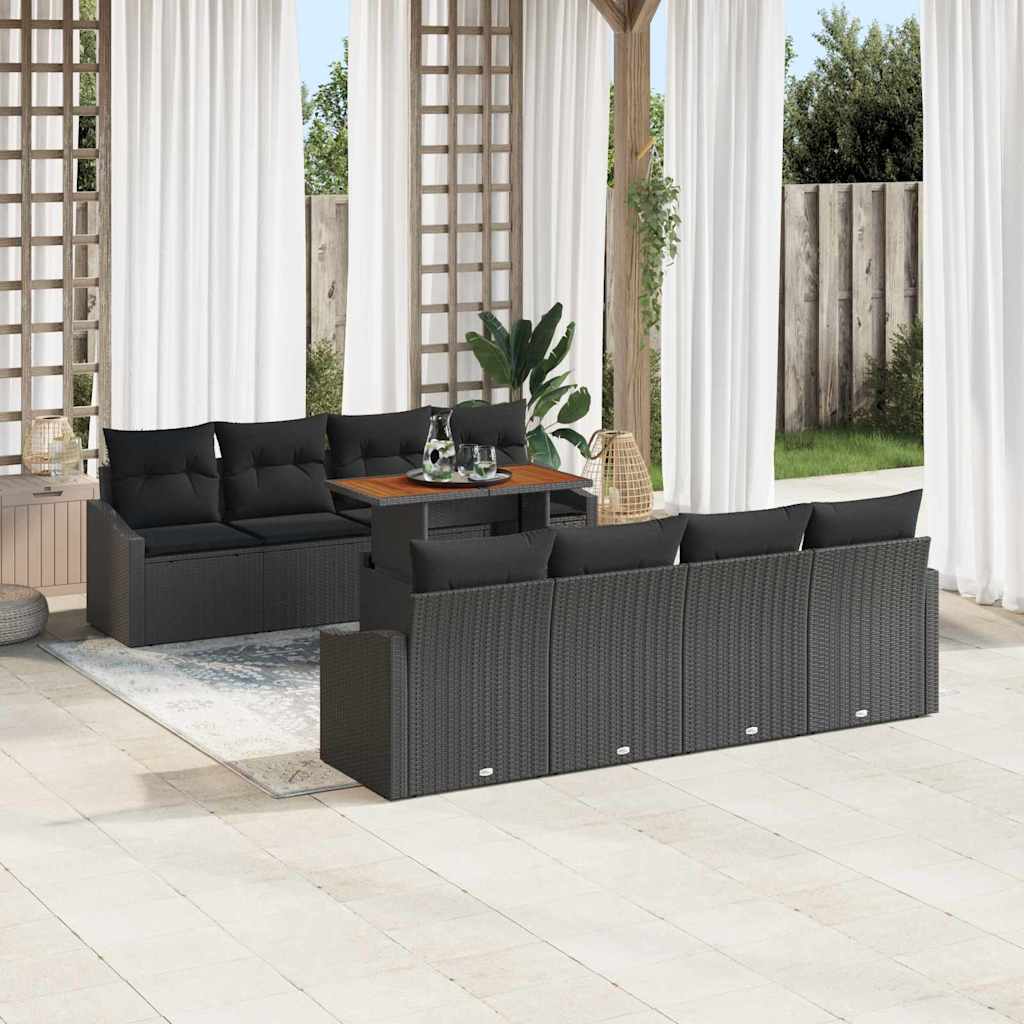 Garten-Sofa-Set 9 stk. Schwarz Poly Rattan