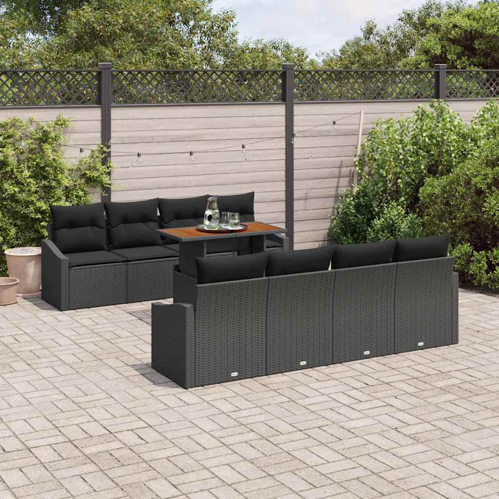Garten-Sofa-Set 9 stk. Schwarz Poly Rattan