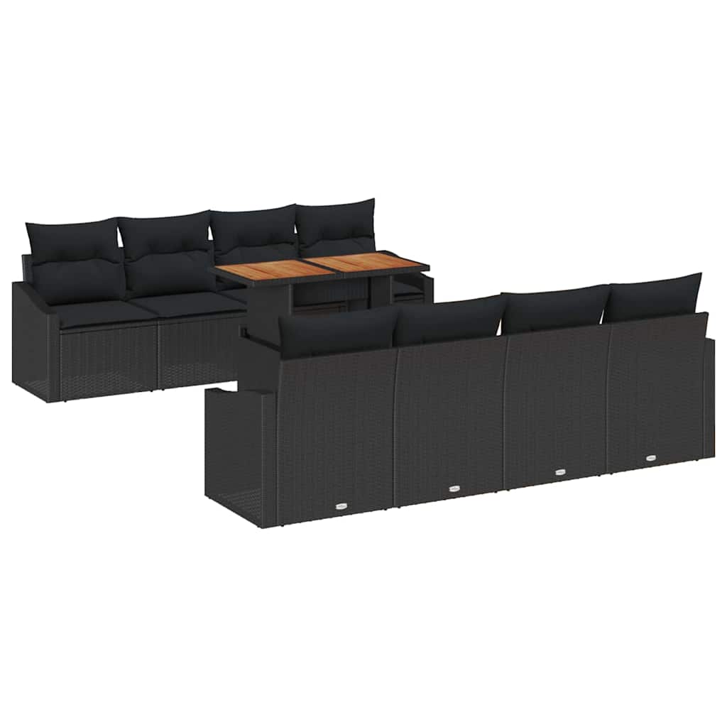 Garten-Sofa-Set 9 stk. Schwarz Poly Rattan