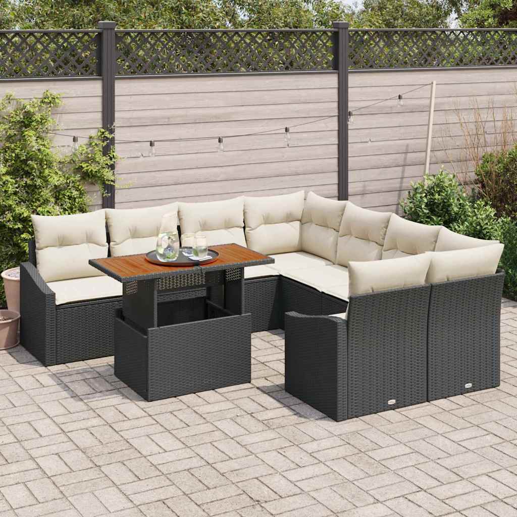 Garten-Sofa-Set 9 Stk. Schwarz Poly Rattan