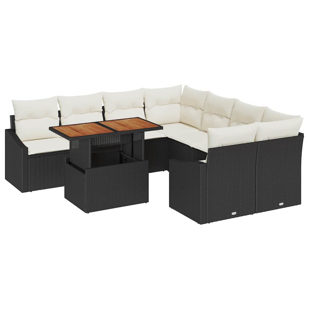 Garten-Sofa-Set 9 Stk. Schwarz Poly Rattan