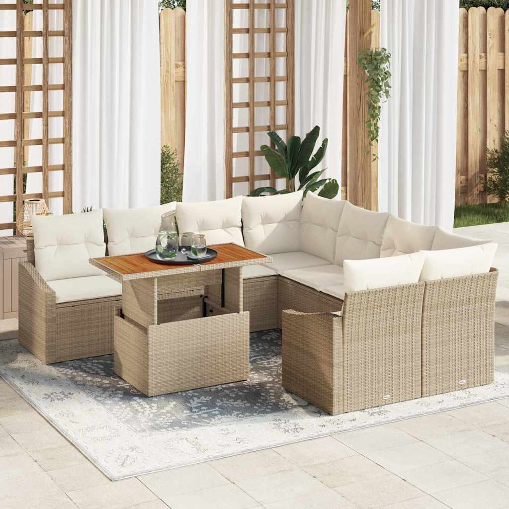 Garten-Sofa-Set 9 stk. Beige Poly Rattan