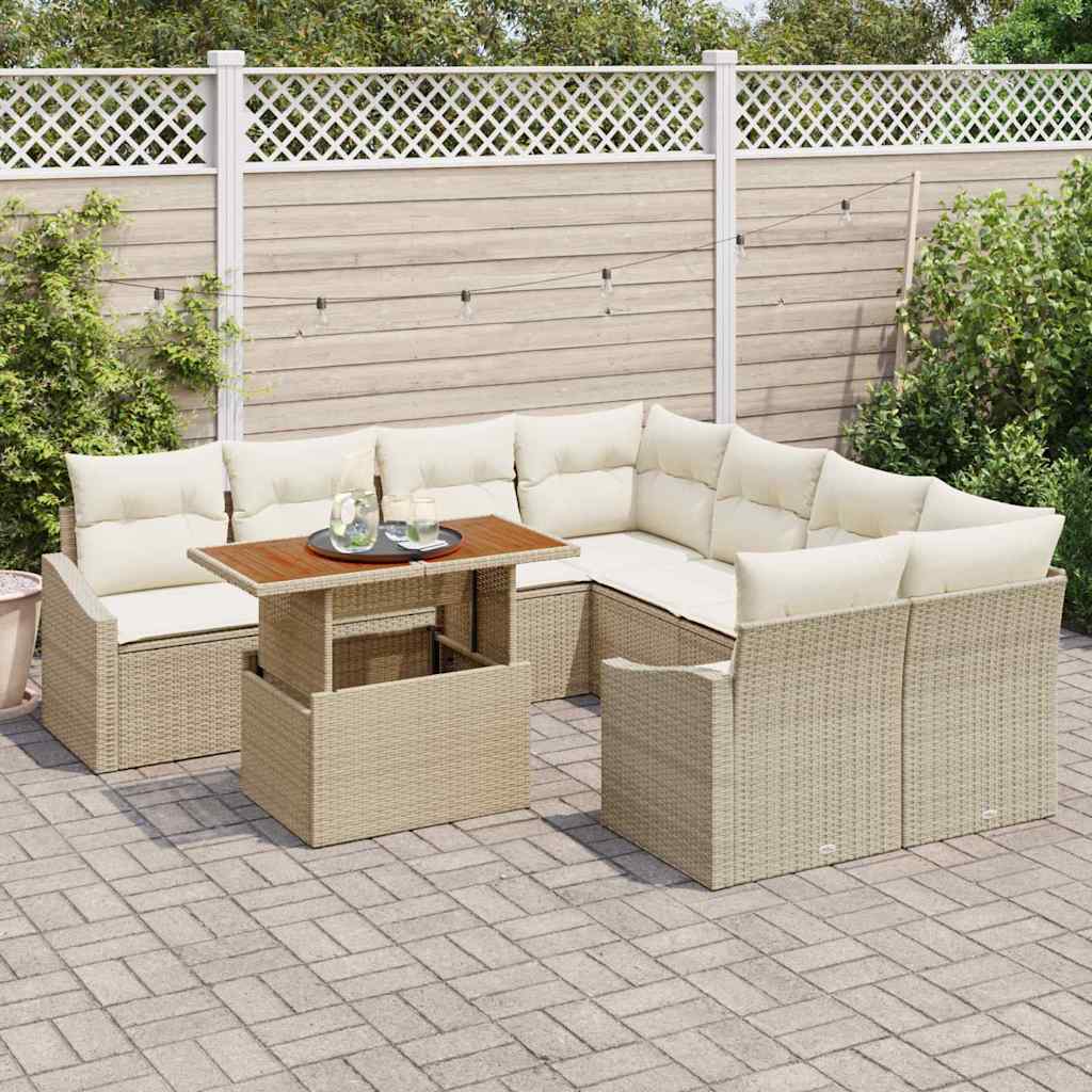 Garten-Sofa-Set 9 stk. Beige Poly Rattan