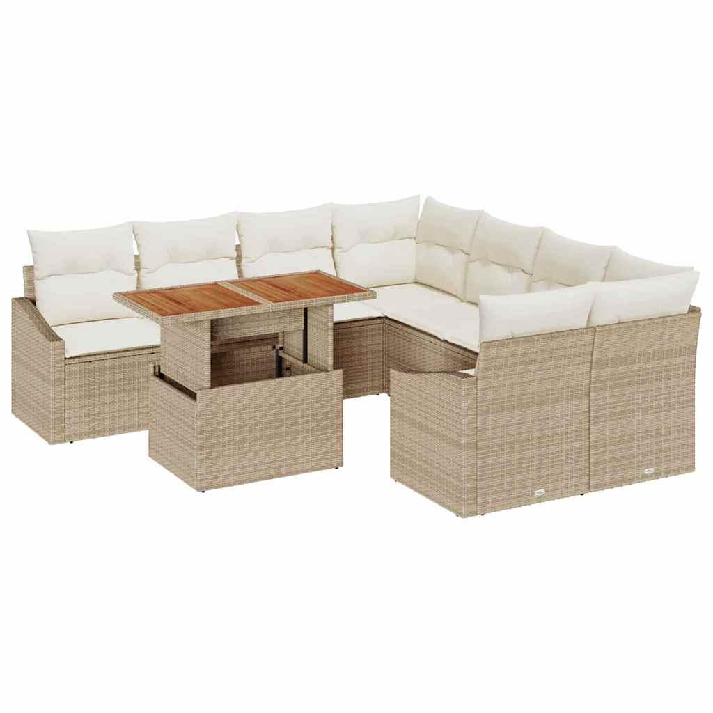 Garten-Sofa-Set 9 stk. Beige Poly Rattan