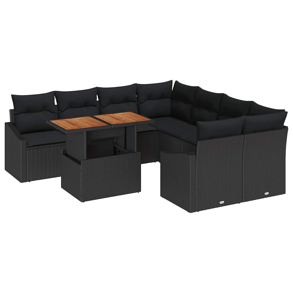 Garten-Sofa-Set mit Speicher 9 pcs Schwarz Poly Rattan