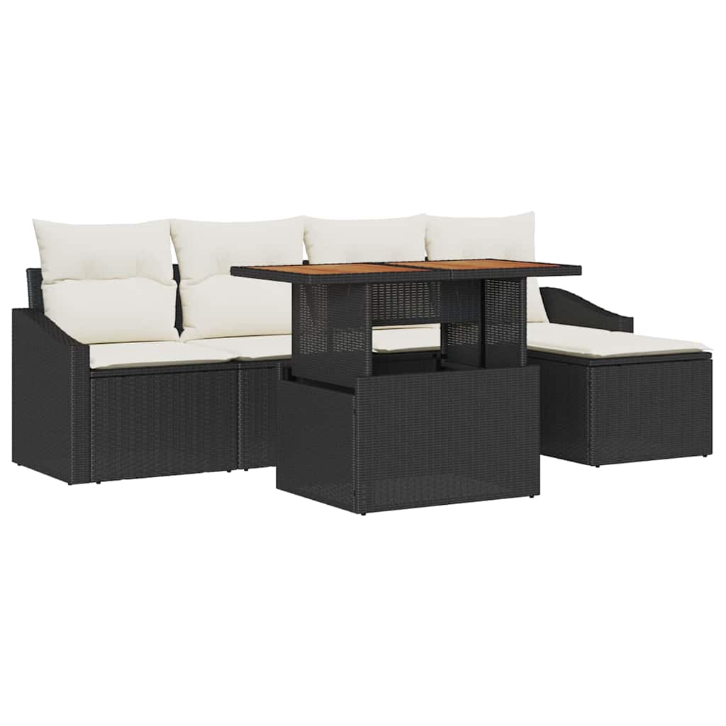Garten-Sofa-Set 6 Stk. Schwarz Poly Rattan