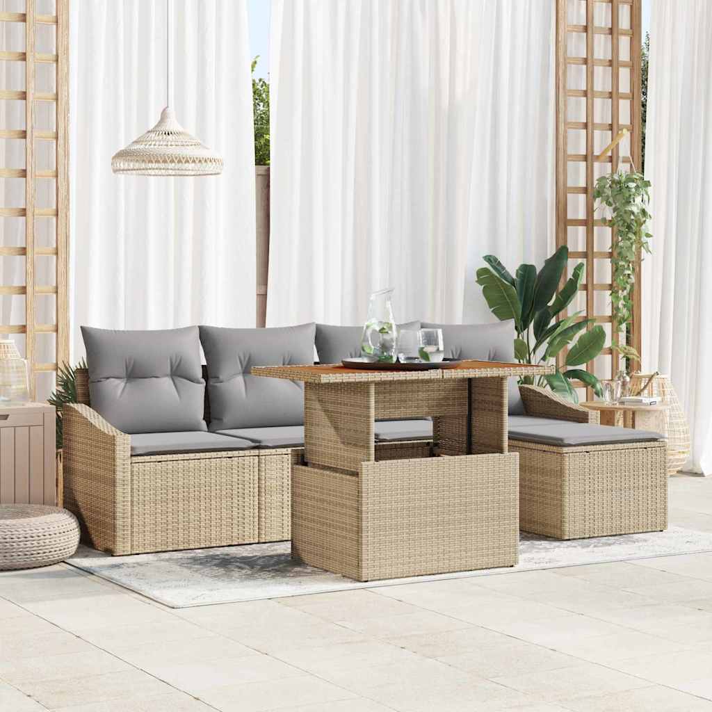 Garten-Sofa-Set 6 stk. Beige Poly Rattan