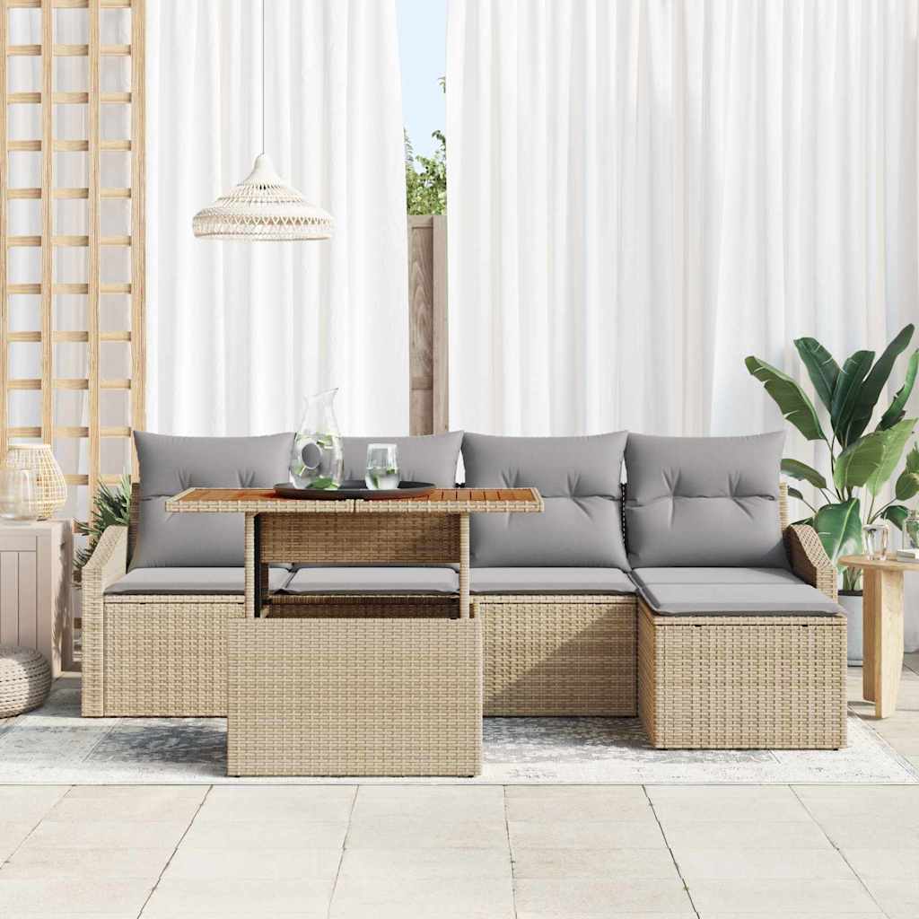 Garten-Sofa-Set 6 stk. Beige Poly Rattan