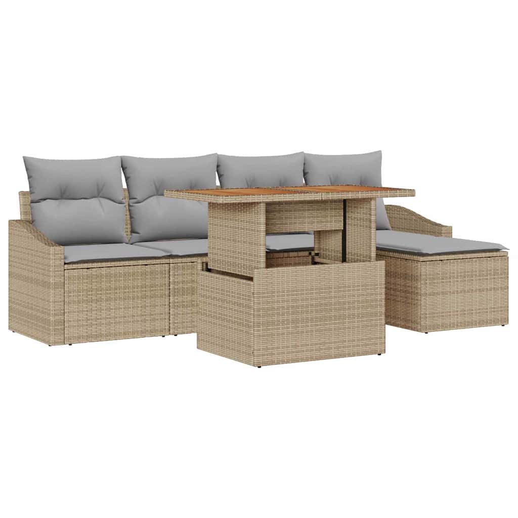 Garten-Sofa-Set 6 stk. Beige Poly Rattan