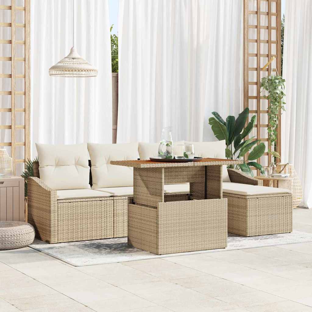 Garten-Sofa-Set 6 stk. Beige Poly Rattan