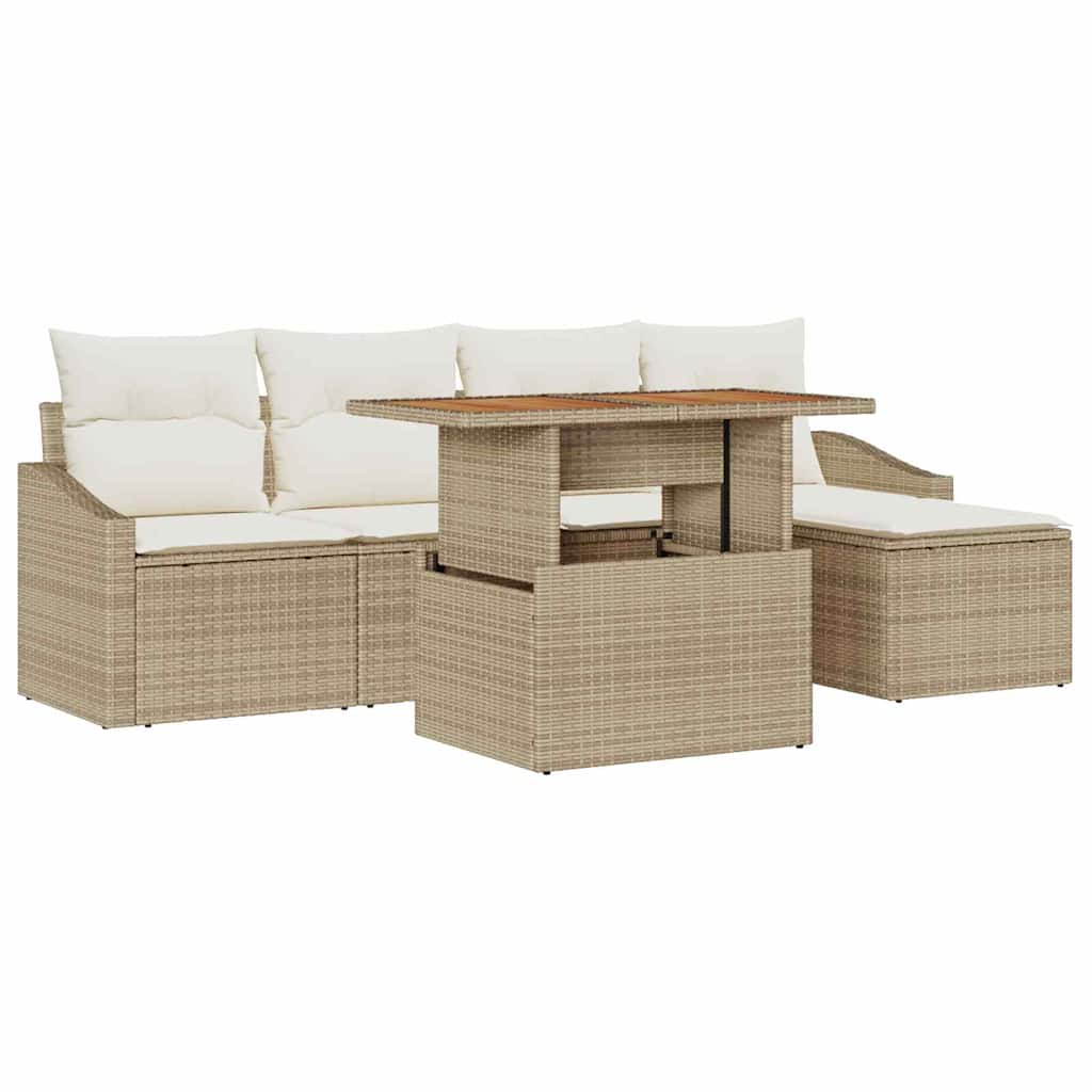 Garten-Sofa-Set 6 stk. Beige Poly Rattan