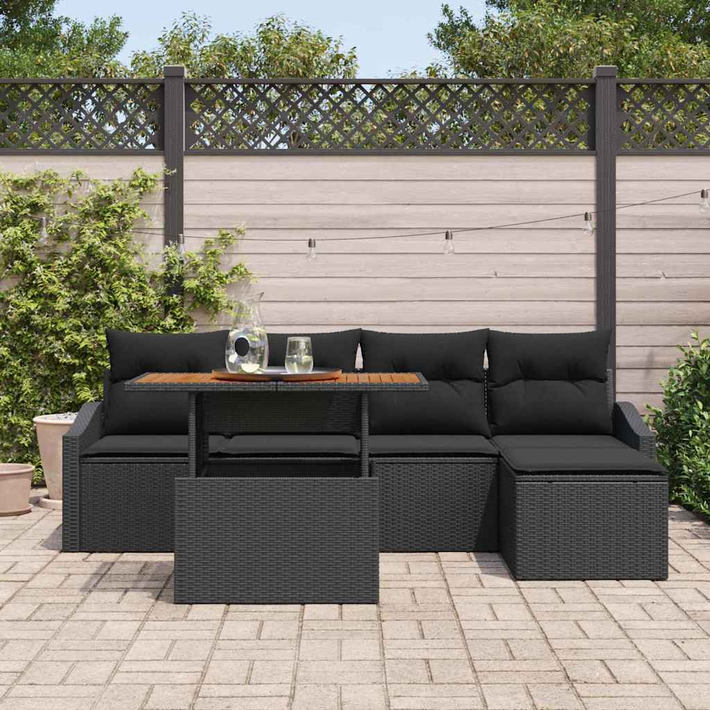 Garten-Sofa-Set 6 stk. Schwarz Poly Rattan