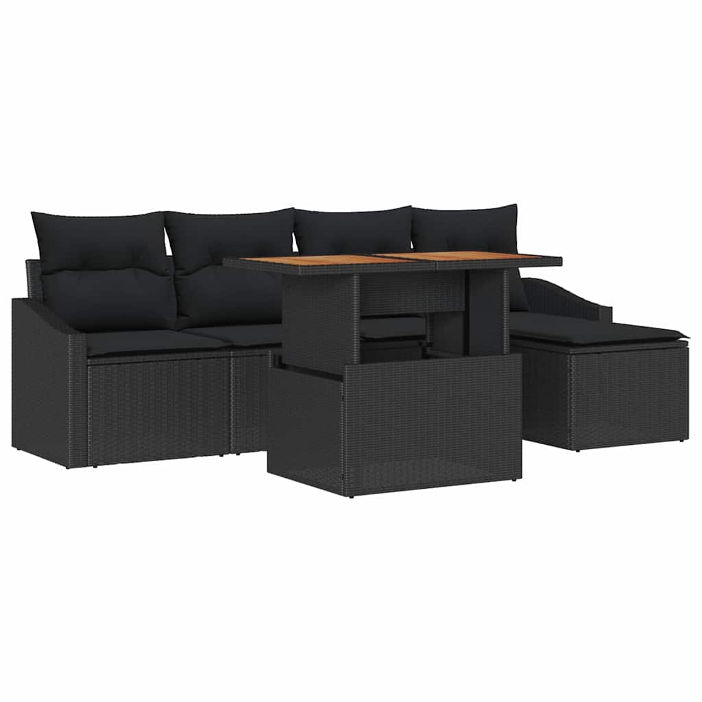 Garten-Sofa-Set 6 stk. Schwarz Poly Rattan