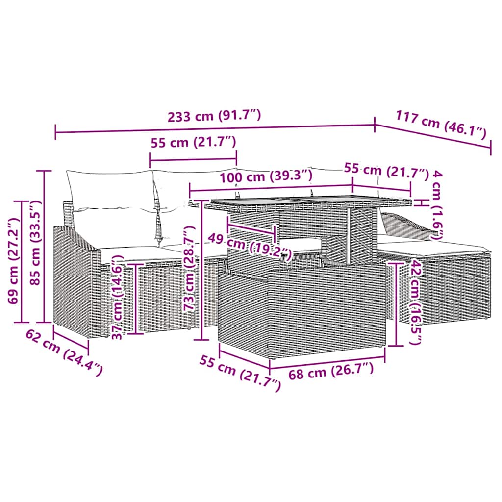 Garten-Sofa-Set 6 stk. Schwarz Poly Rattan