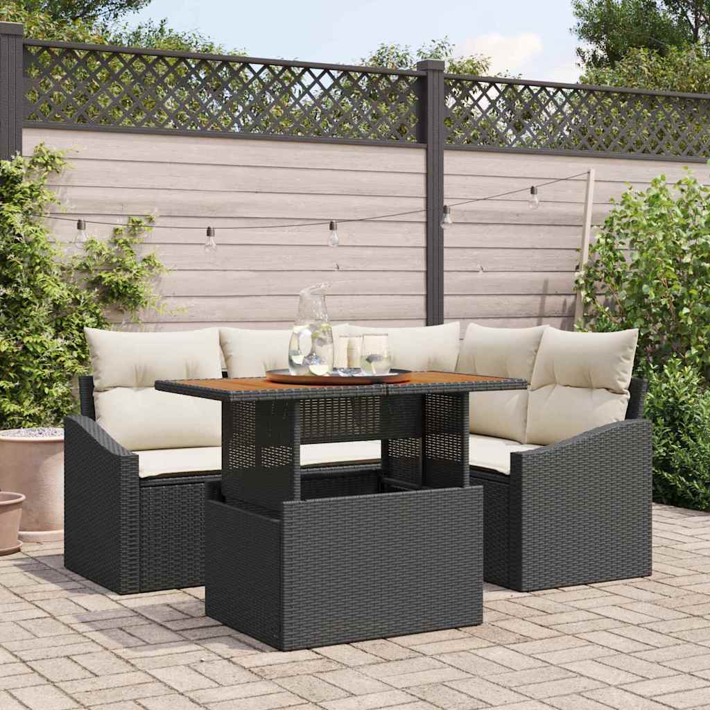Garten-Sofa-Set 5 stk. Schwarz Poly Rattan