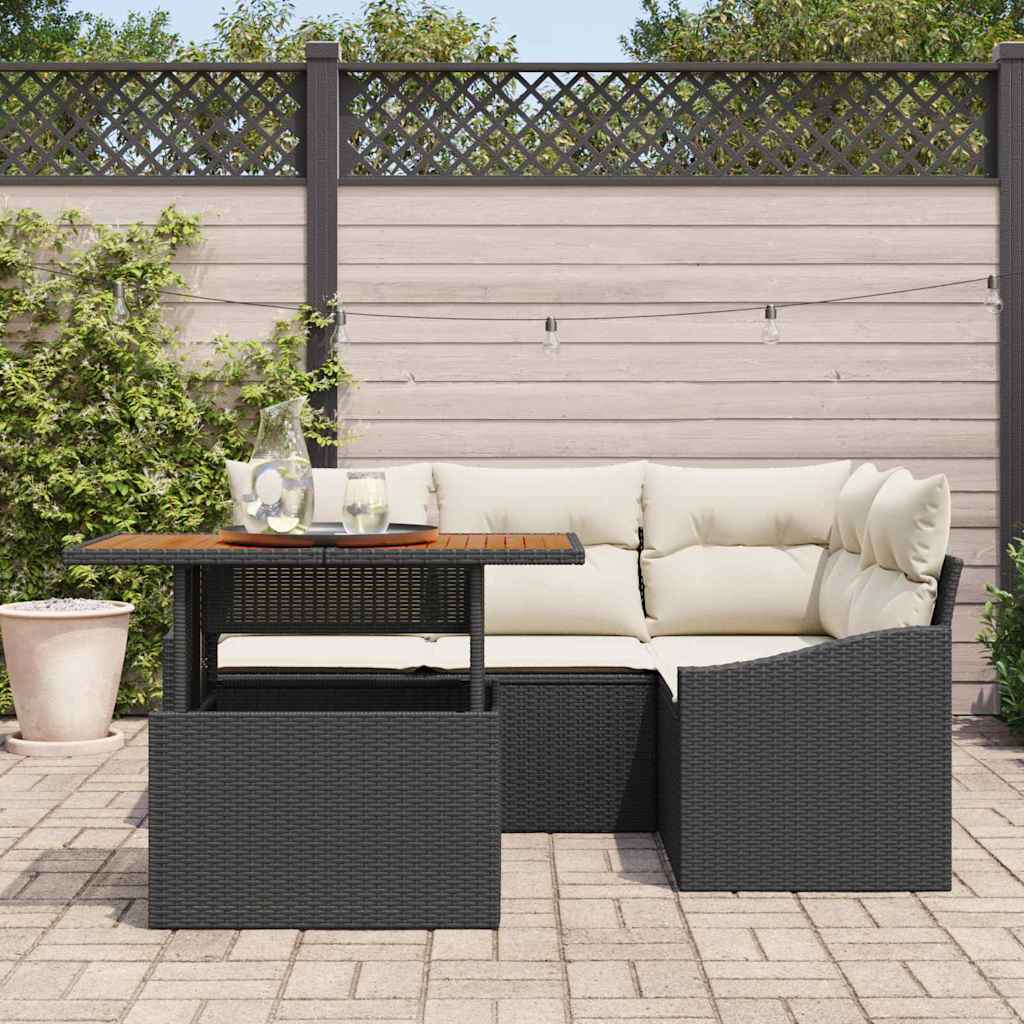 Garten-Sofa-Set 5 stk. Schwarz Poly Rattan