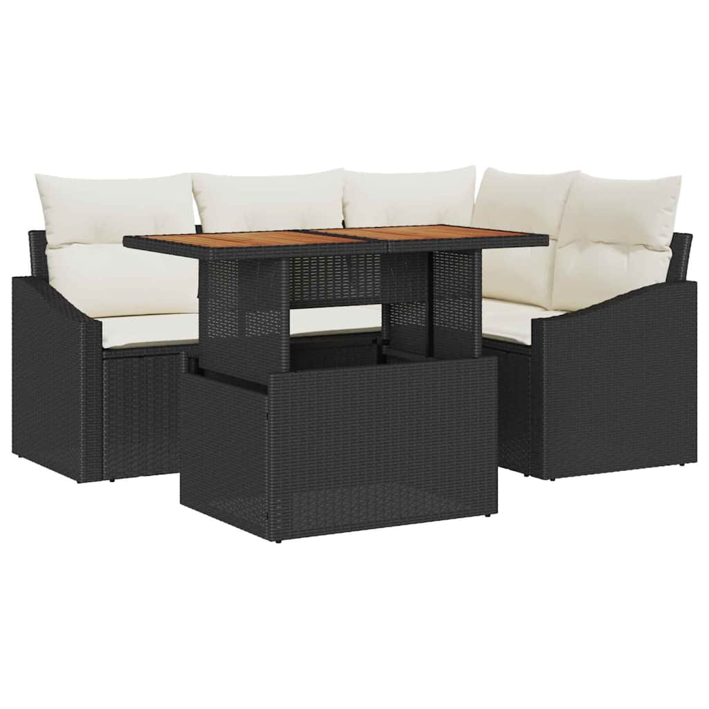 Garten-Sofa-Set 5 stk. Schwarz Poly Rattan