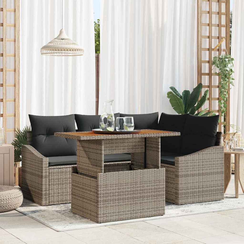 Garten-Sofa-Set 5 stk. Grau Poly Rattan