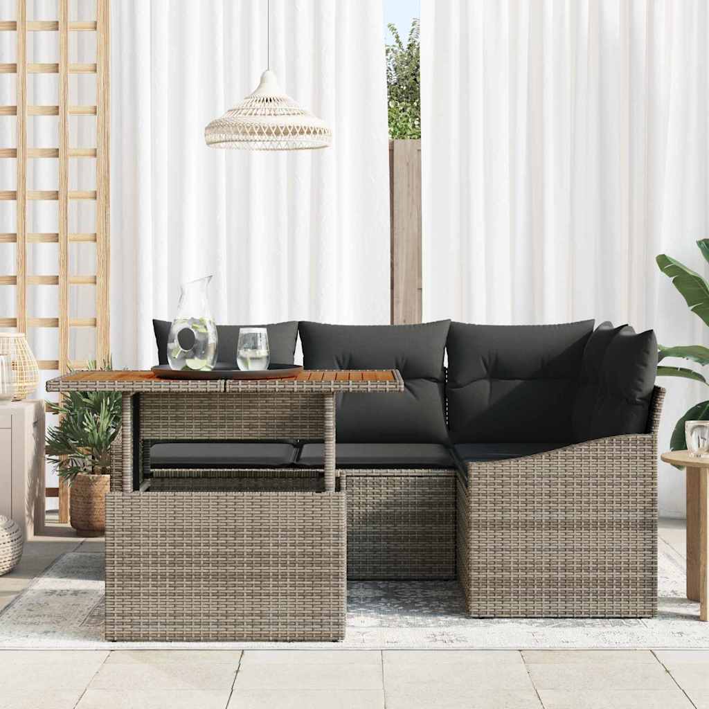 Garten-Sofa-Set 5 stk. Grau Poly Rattan