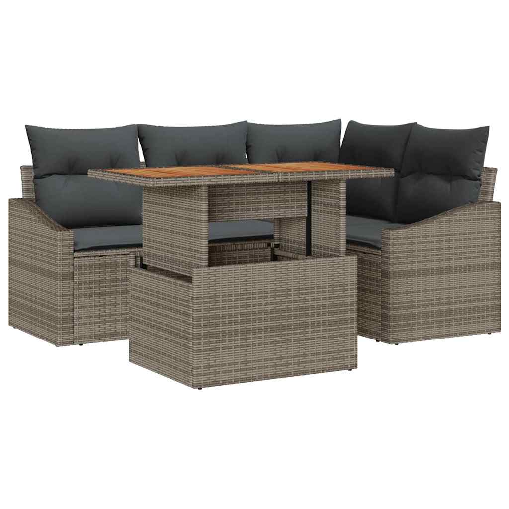 Garten-Sofa-Set 5 stk. Grau Poly Rattan