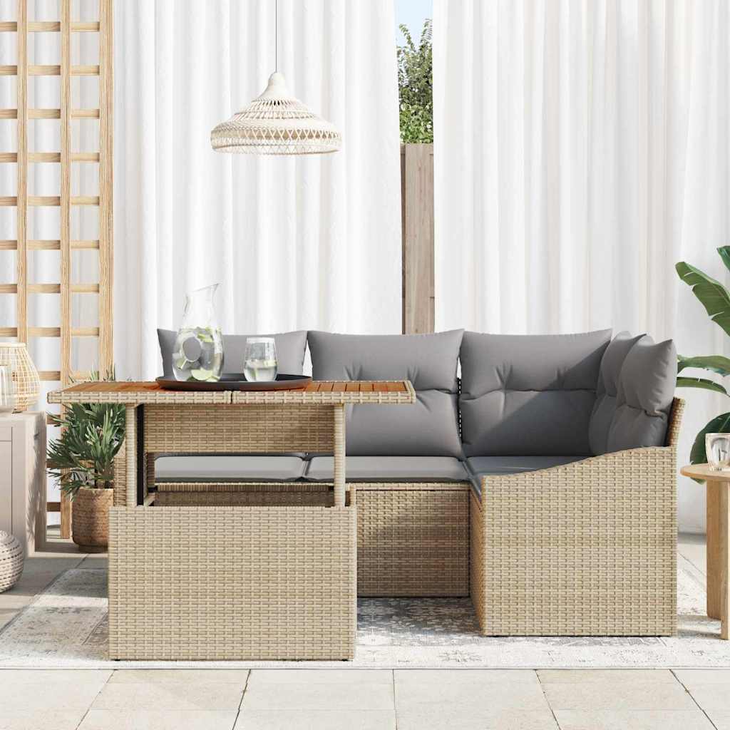 Garten-Sofa-Set 5 stk. Beige Poly Rattan