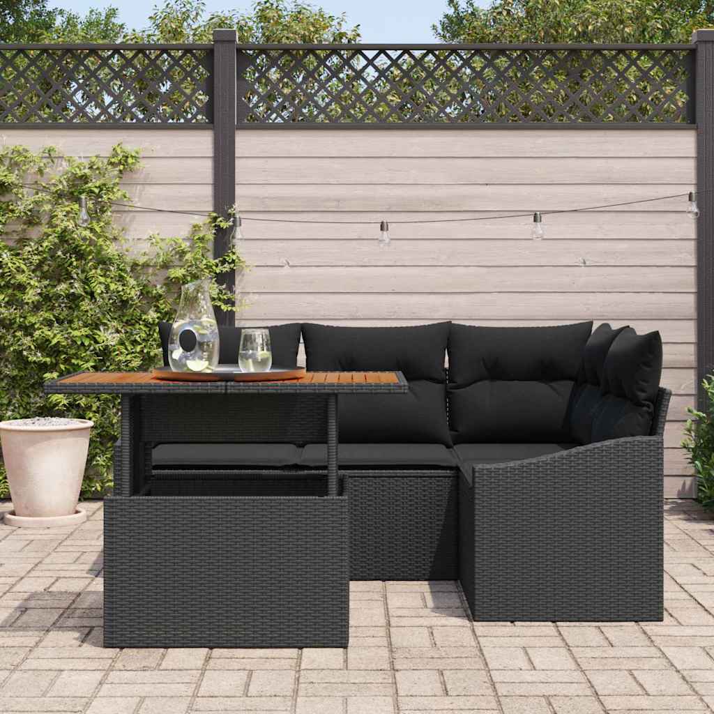 Garten-Sofa-Set 5 stk. Schwarz Poly Rattan