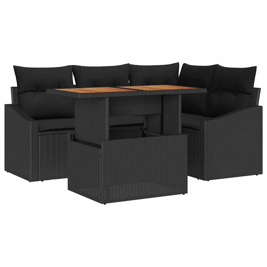 Garten-Sofa-Set 5 stk. Schwarz Poly Rattan
