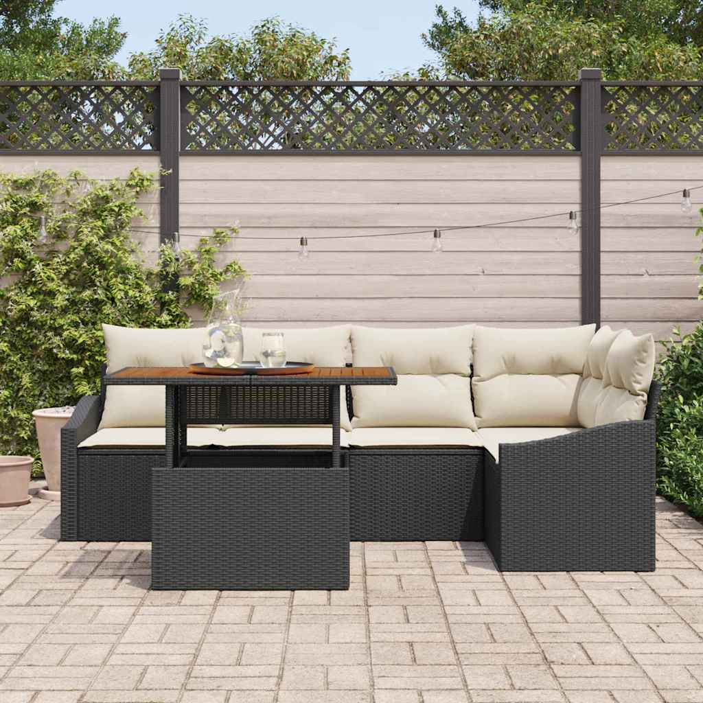 Garten-Sofa-Set 6 stk. Schwarz Poly Rattan