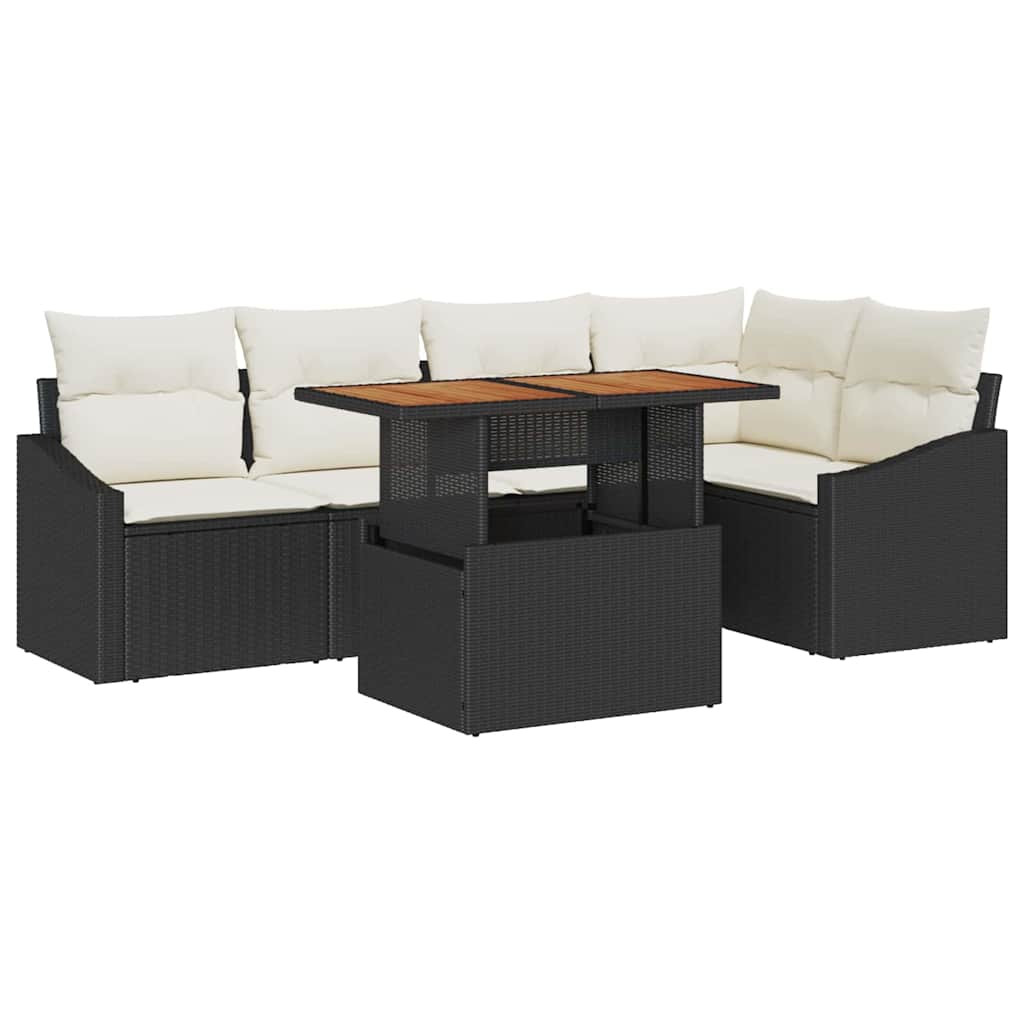 Garten-Sofa-Set 6 stk. Schwarz Poly Rattan