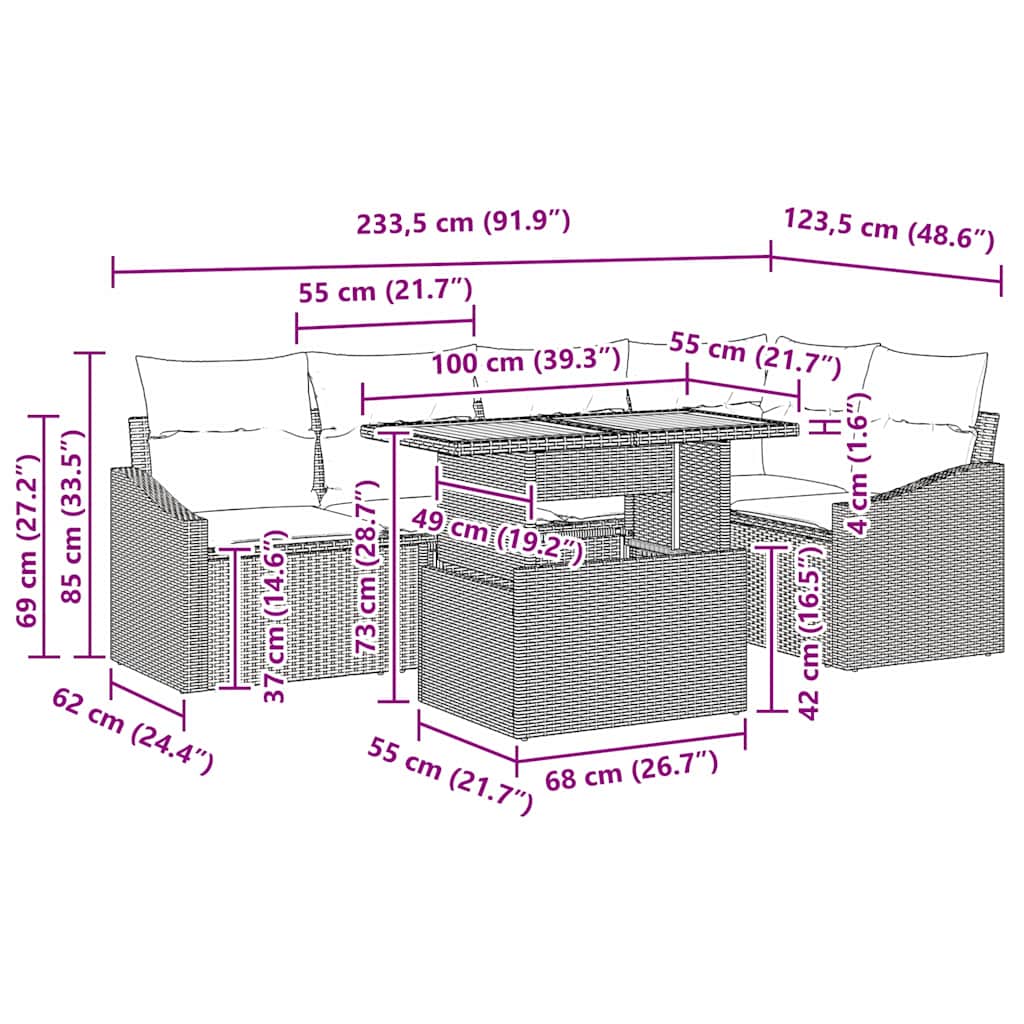 Garten-Sofa-Set 6 stk. Schwarz Poly Rattan